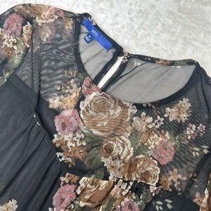 Apt 9 Dress M Black Floral Sheer Short‎ Lined Sleeve Shift Dress Scoopneck